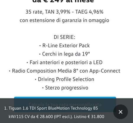 Nuova Volkswagen Tiguan in sconto con rate mensili di 249 euro al mese - Foto 3 di 8